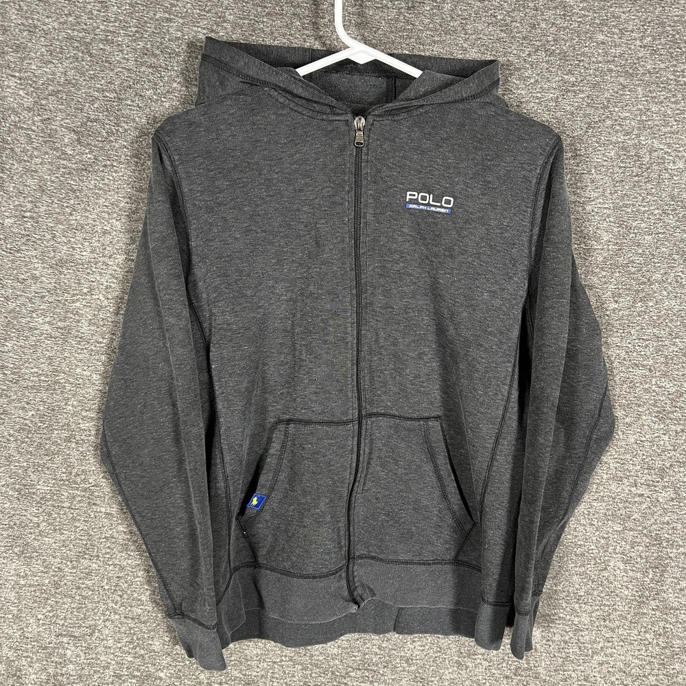 Polo Ralph Lauren Hoodie Youth Large Gray Performance Full Zip Logo Sweatshirt